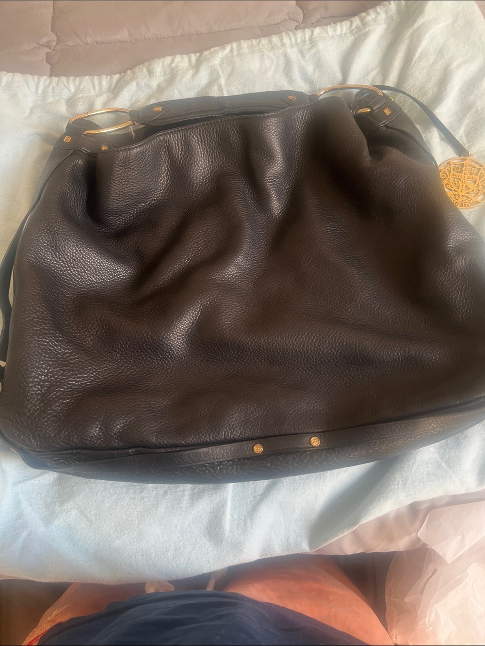 Juicy Couture Brown Leather Shoulder Bag with Gold Hardware